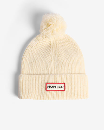 Unisex Antique White Skye Pom Pom Beanie